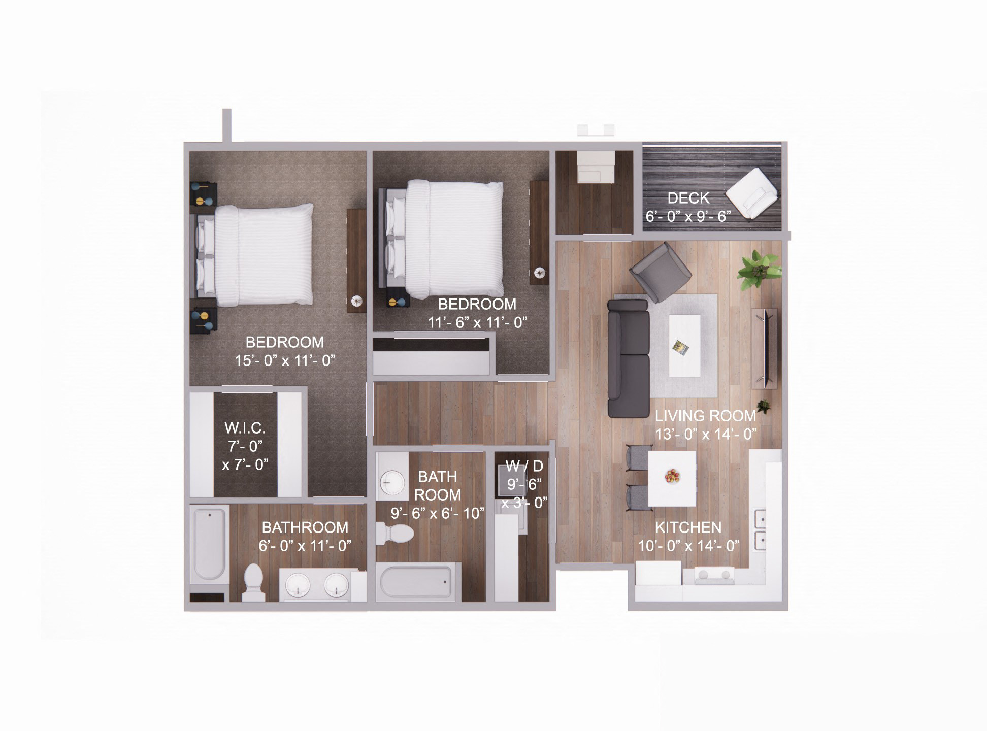 Floor plan for 2 beds, 2 baths, 1080 sqft